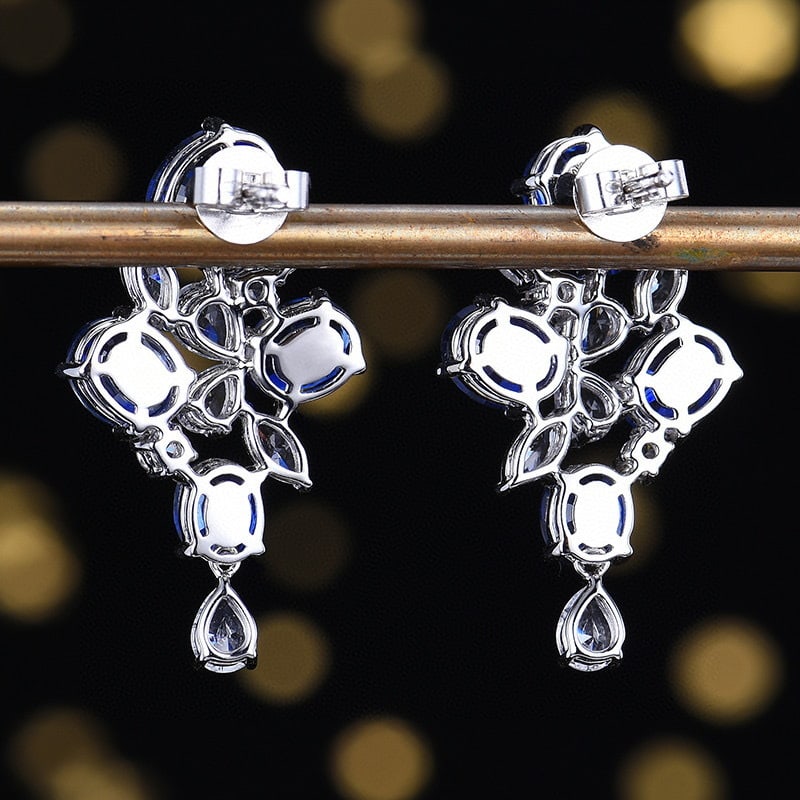 14k Gold 6.36 Ctw Vivid Green Natural Emerald & Sapphire Earrings - 4