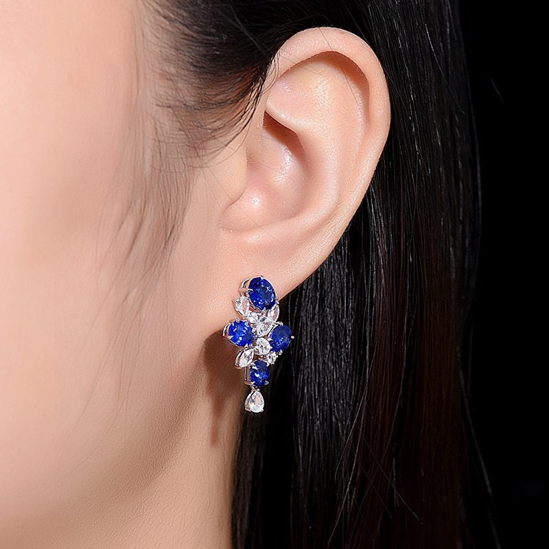 14k Gold 6.36 Ctw Vivid Green Natural Emerald & Sapphire Earrings - 5