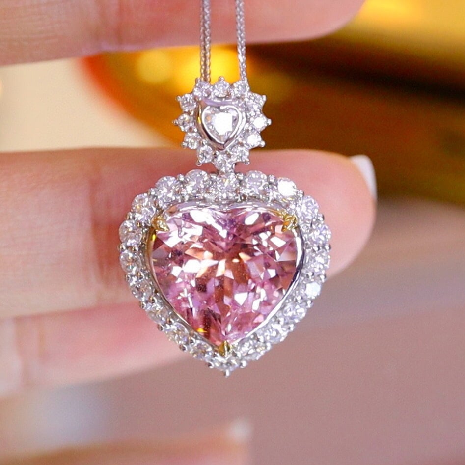 14k Gold 6.09 Ctw Natural Morganite & Diamond Pendant( Without Chain ) - 2