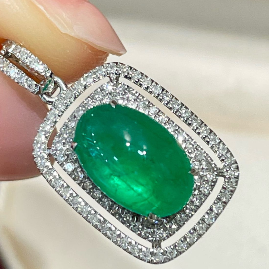 14k Gold 1.82 Ct Natural Emerald & Diamond Pendant( Without Chain ) - 2