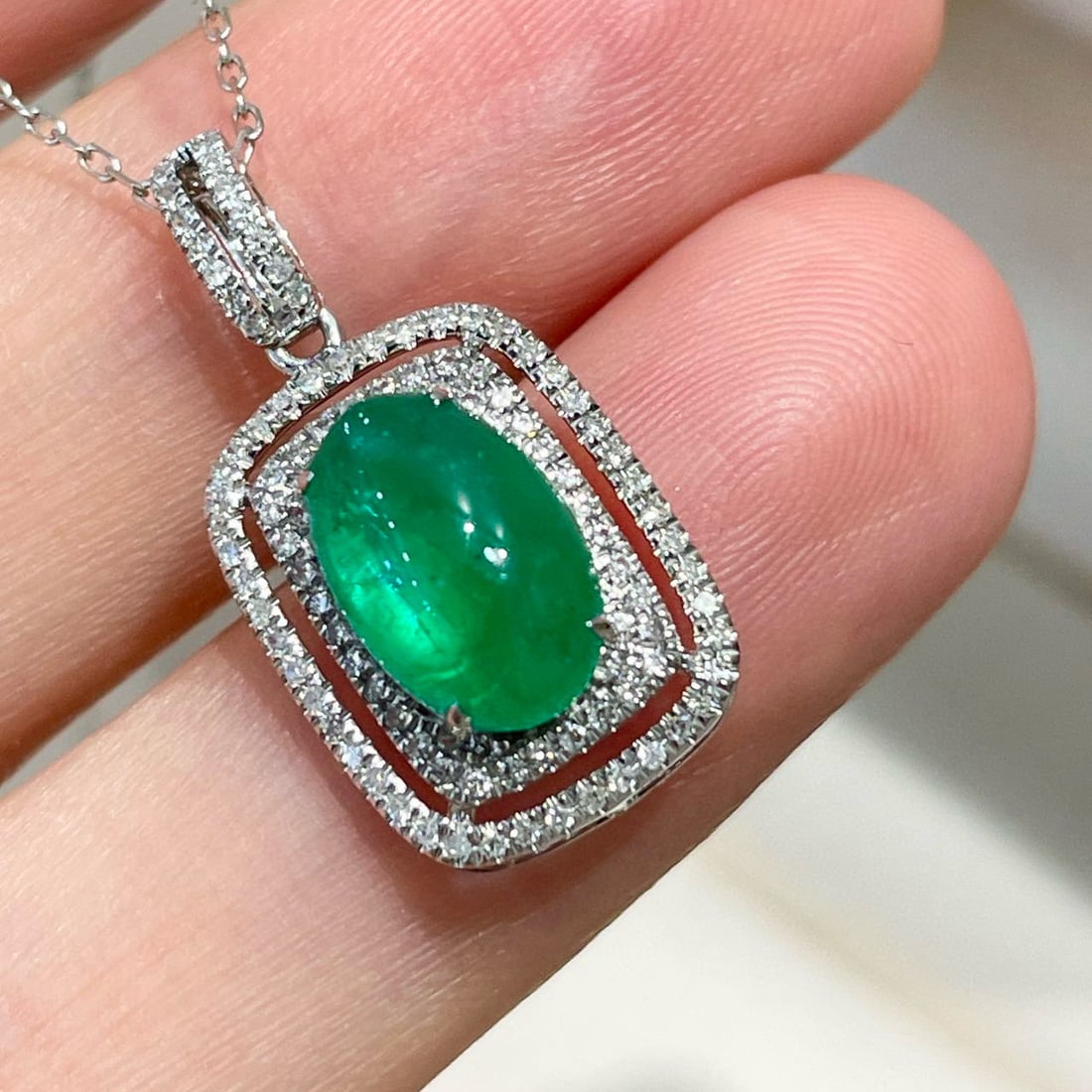14k Gold 1.82 Ct Natural Emerald & Diamond Pendant( Without Chain ) - 4
