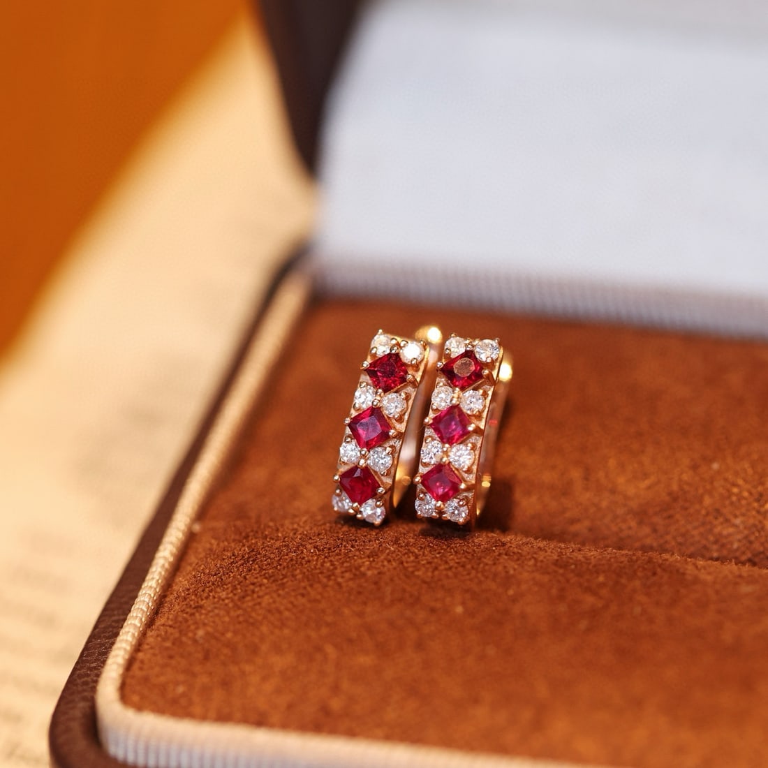 14k Gold 0.91 Ctw Natural Ruby & Diamond Earrings - 3