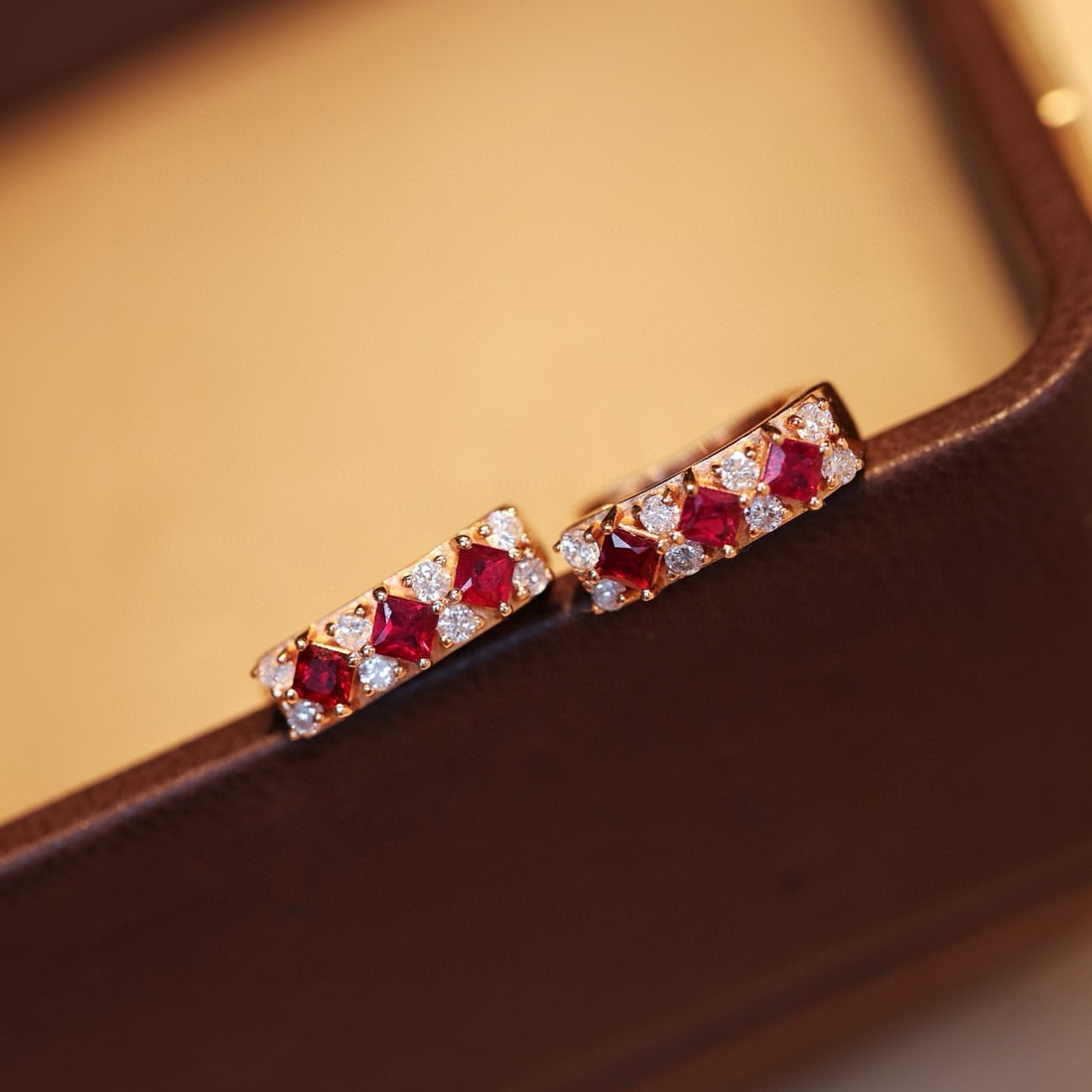 14k Gold 0.91 Ctw Natural Ruby & Diamond Earrings - 5