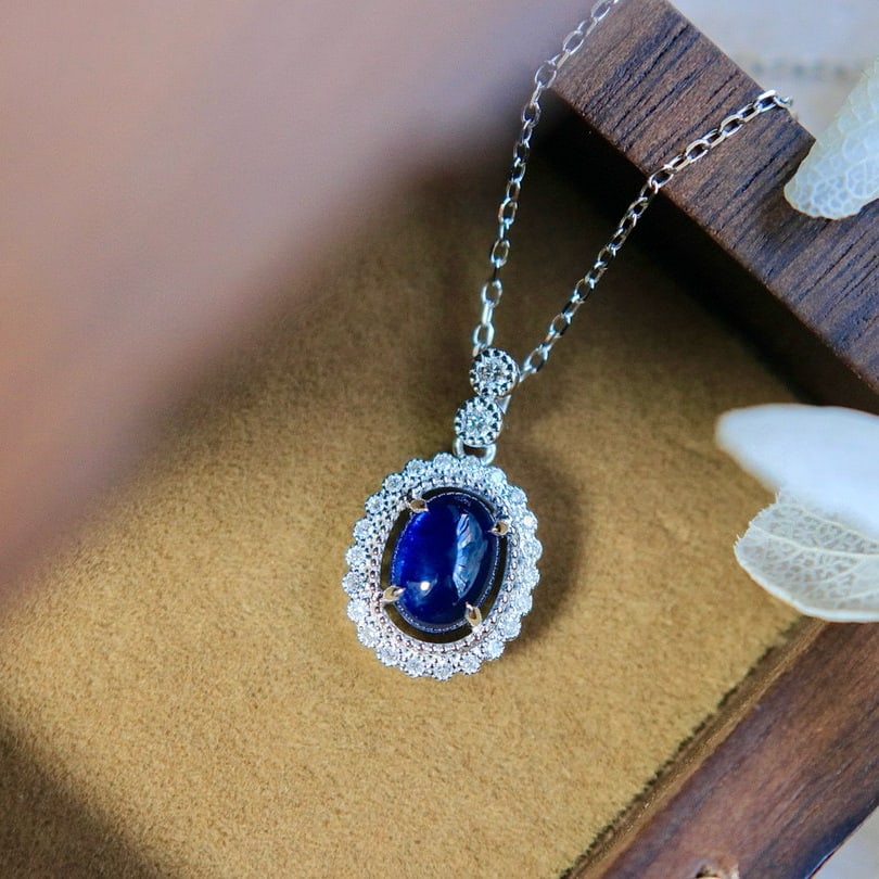 14k Gold 1.22 Ctw Natural Sapphire & Diamond Pendant( Without Chain ): Ref:231076437 // gold content:14k gold // main gemstone:sapphire // shape:oval // carat weight:1. 1ct // color:blue // treatment:natural // // adjacent gemstone 2 : diamond // shape:round // carat