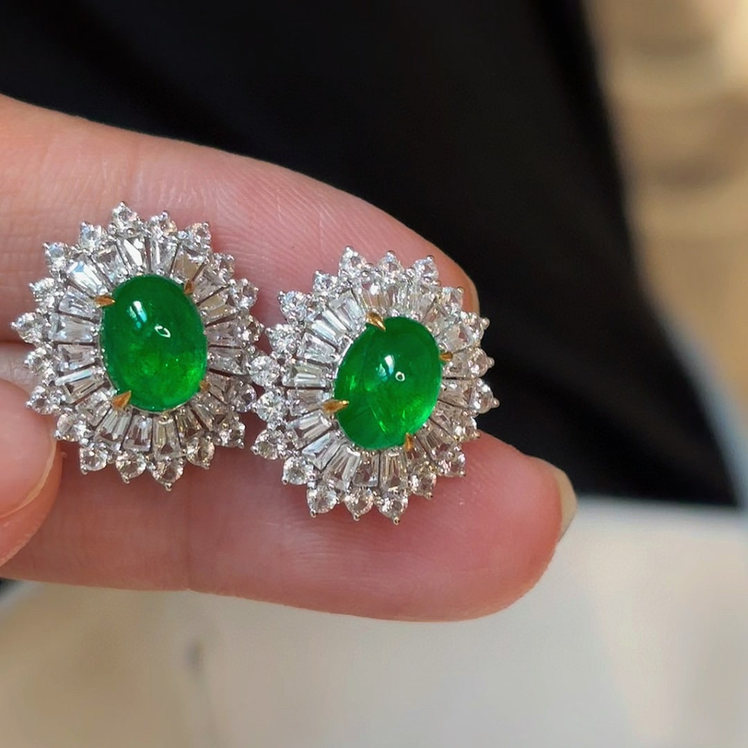 14k Gold 2.88 Ct Vivid Green Natural Emerald & Sapphire Earrings - 4