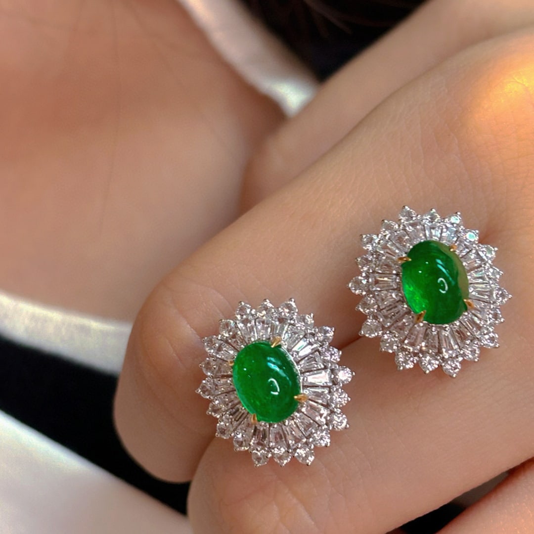 14k Gold 2.88 Ct Vivid Green Natural Emerald & Sapphire Earrings - 5