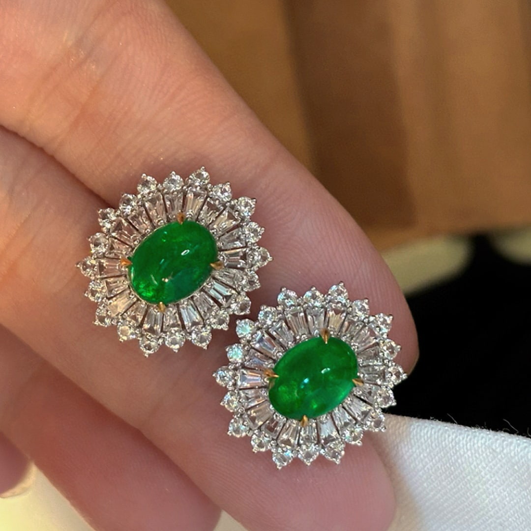 14k Gold 2.88 Ct Vivid Green Natural Emerald & Sapphire Earrings - 7