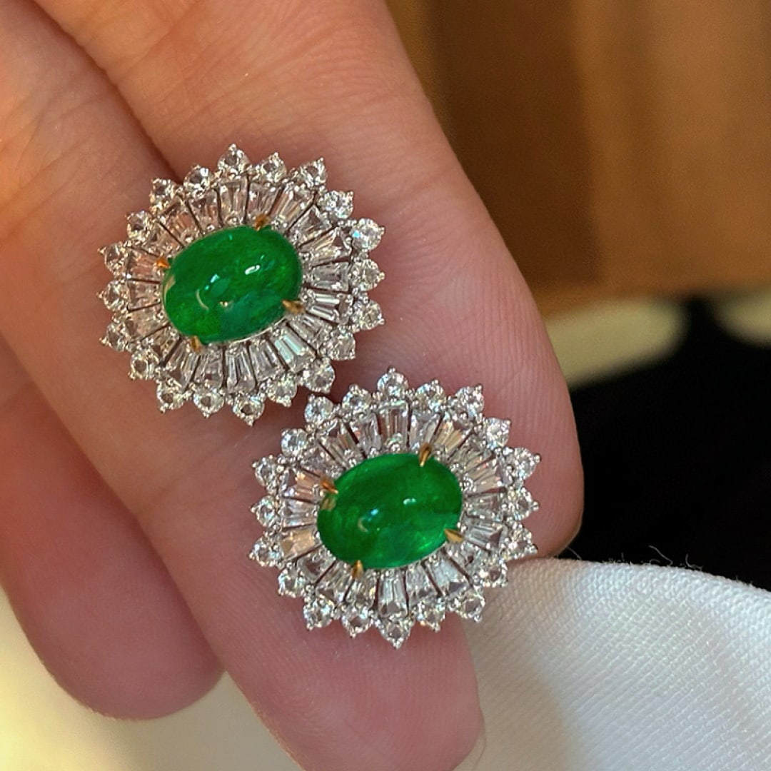 14k Gold 2.88 Ct Vivid Green Natural Emerald & Sapphire Earrings - 8