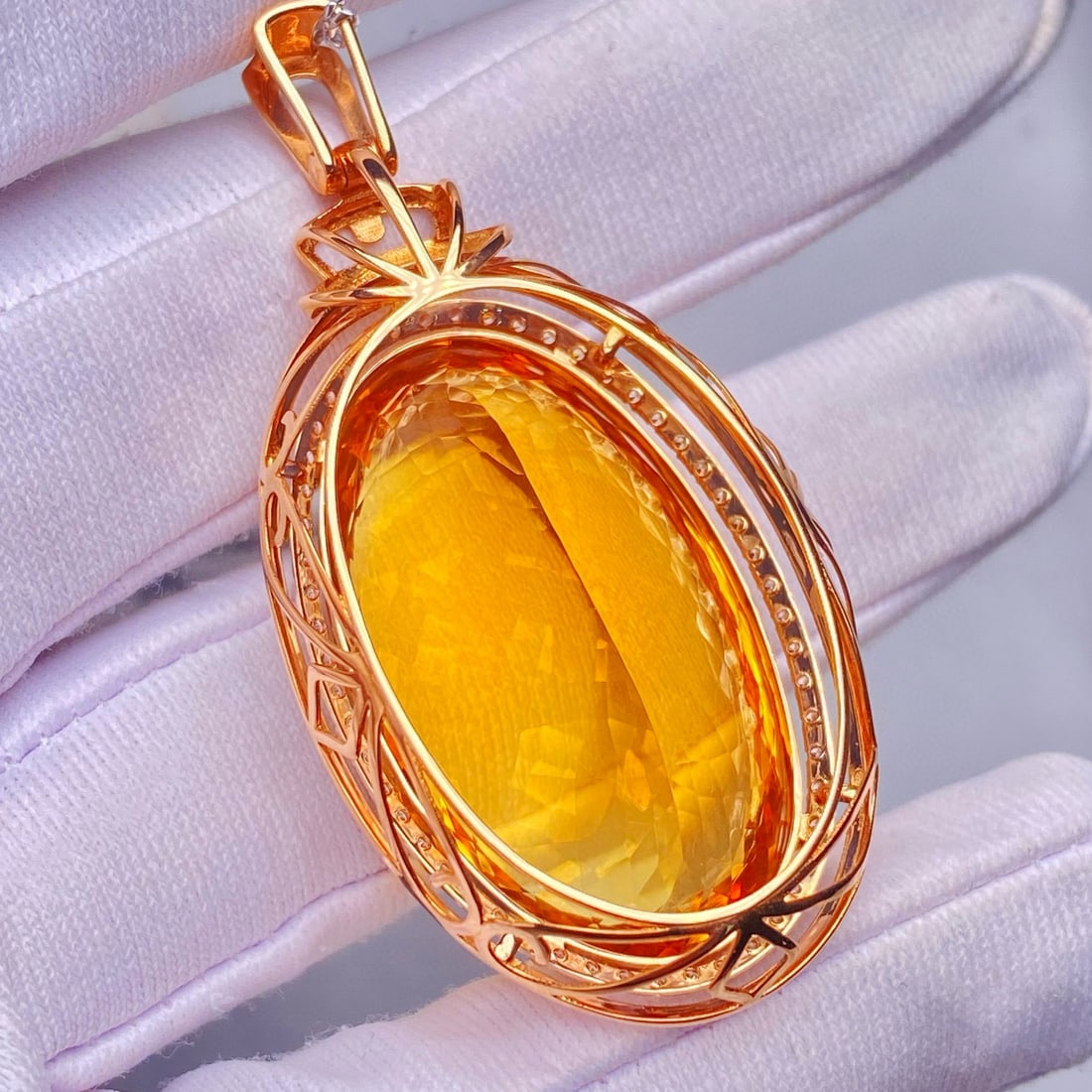 14k Gold 34.95 Ct Natural Citrine & Diamond Pendant( Without Chain ) - 6