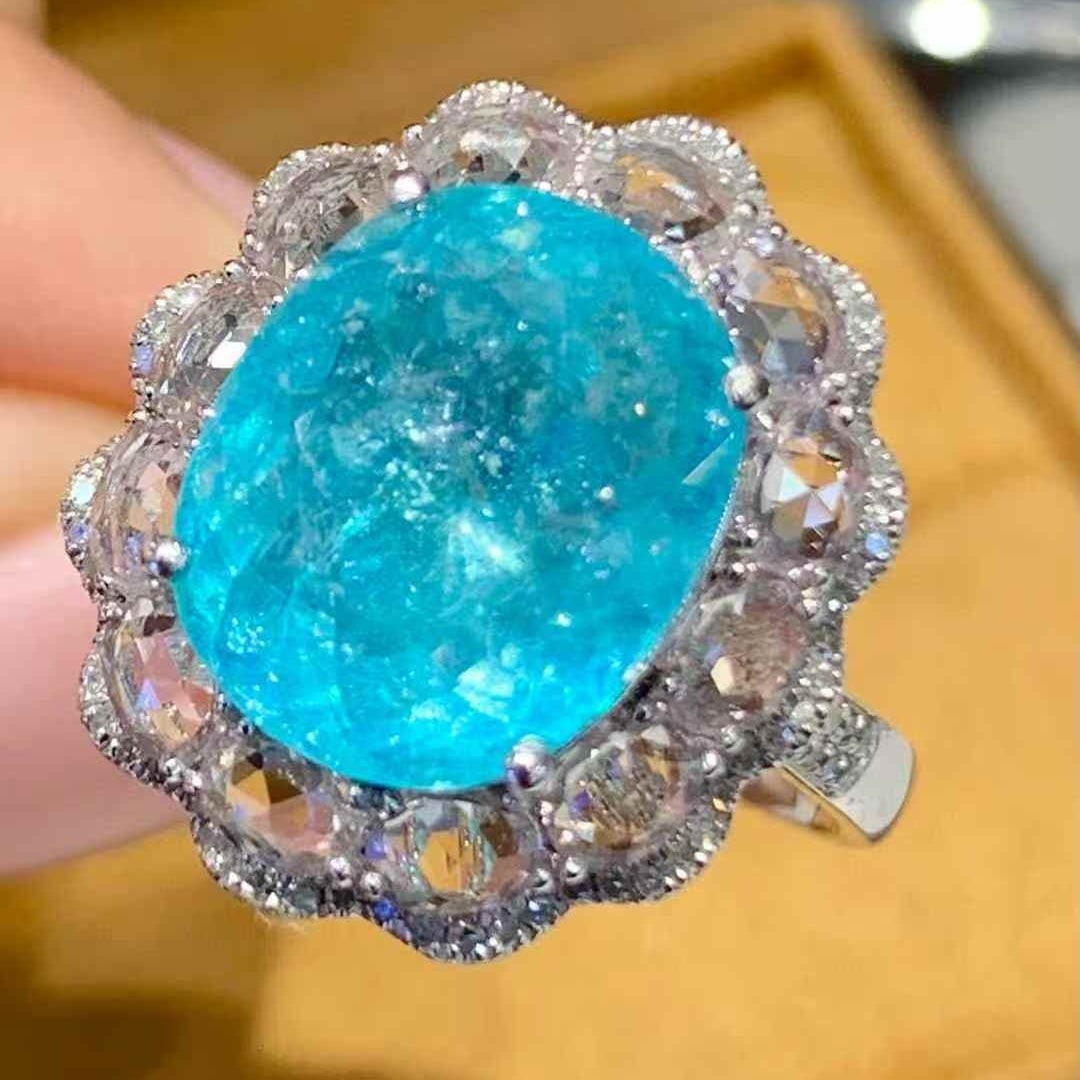 14k Gold 6.2 Ct Natural Paraiba Tourmaline & Sapphire & Diamond Ring - 3