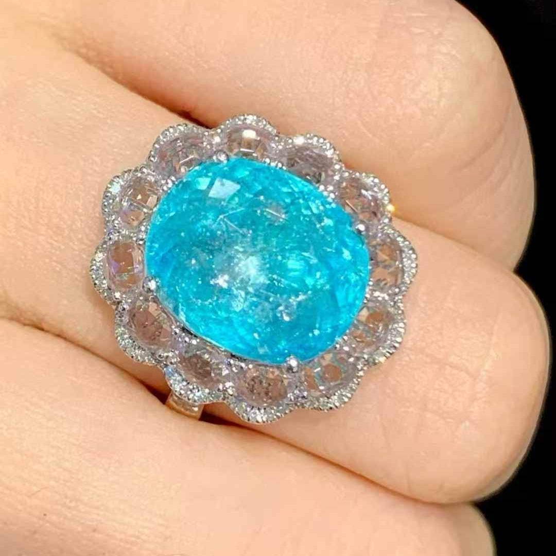 14k Gold 6.2 Ct Natural Paraiba Tourmaline & Sapphire & Diamond Ring - 6