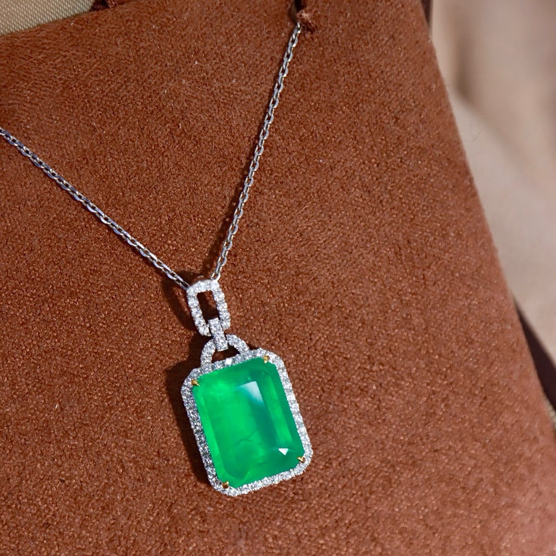 14k Gold 4.49 Ctw Natural Emerald & Diamond Pendant( Without Chain ) - 2