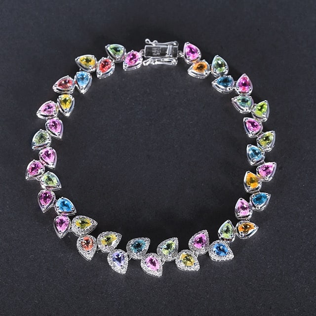 14k Gold 8.68 Ctw Natural Sapphire & Chrysoberyl & Diamond Bracelet: Ref:231083063 // gold content:14k gold // main gemstone:sapphire // shape:pear // carat weight:8. 2ct // color:color // treatment:natural // // adjacent gemstone 2 : chrysoberyl // color:h //