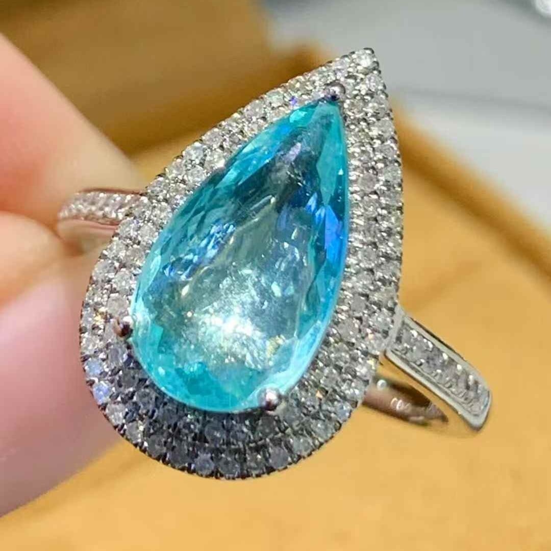 14k Gold 2.25 Ct Natural Paraiba Tourmaline & Diamond Ring - 3