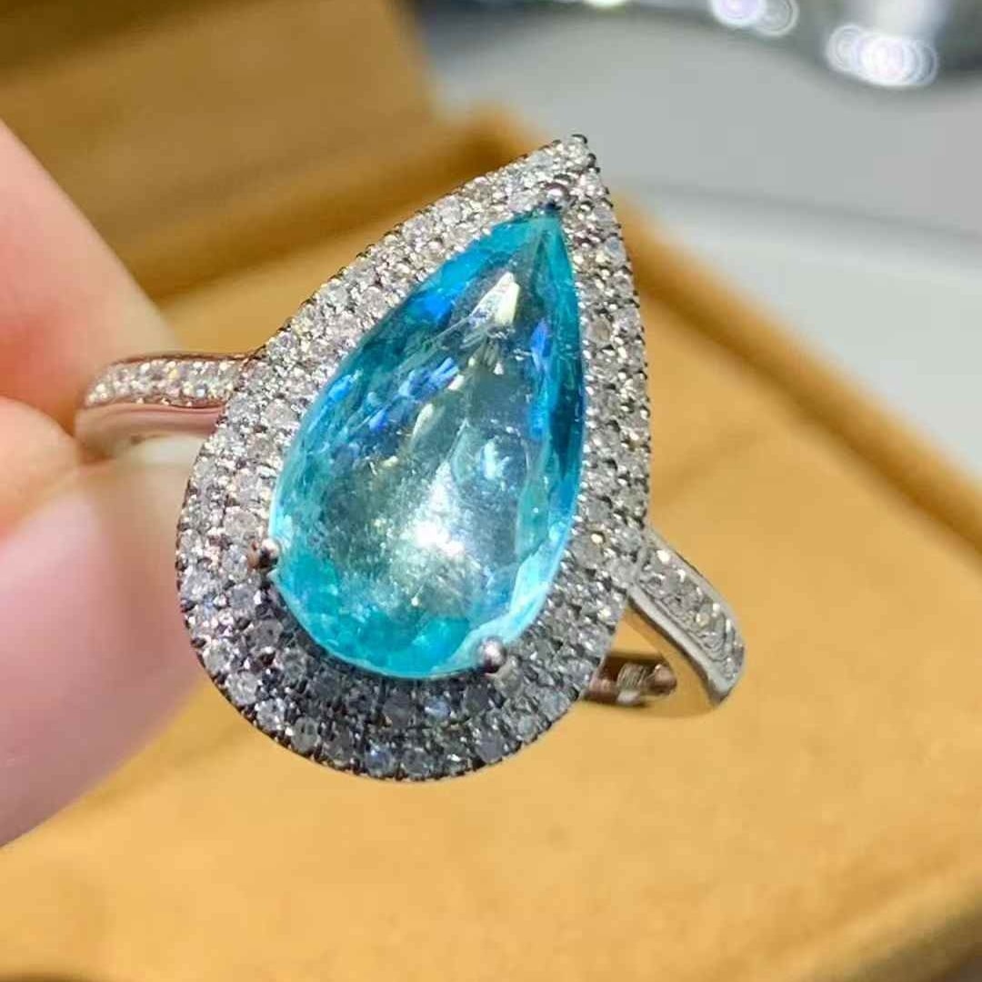 14k Gold 2.25 Ct Natural Paraiba Tourmaline & Diamond Ring - 4