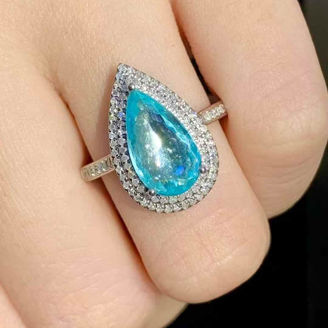 14k Gold 2.25 Ct Natural Paraiba Tourmaline & Diamond Ring - 5