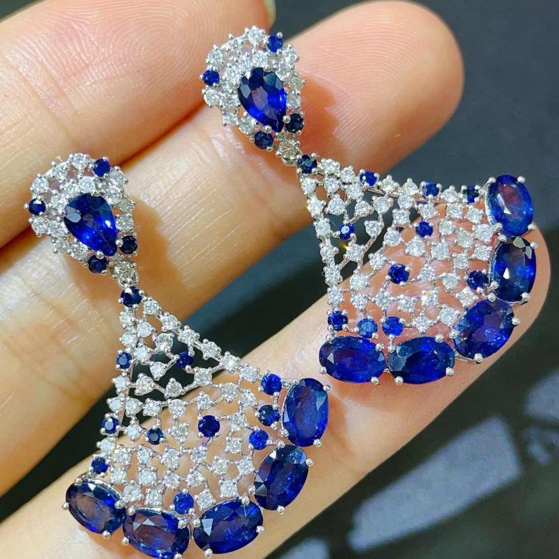 14k Gold 9.11 Ctw Natural Sapphire & Diamond Earrings - 2