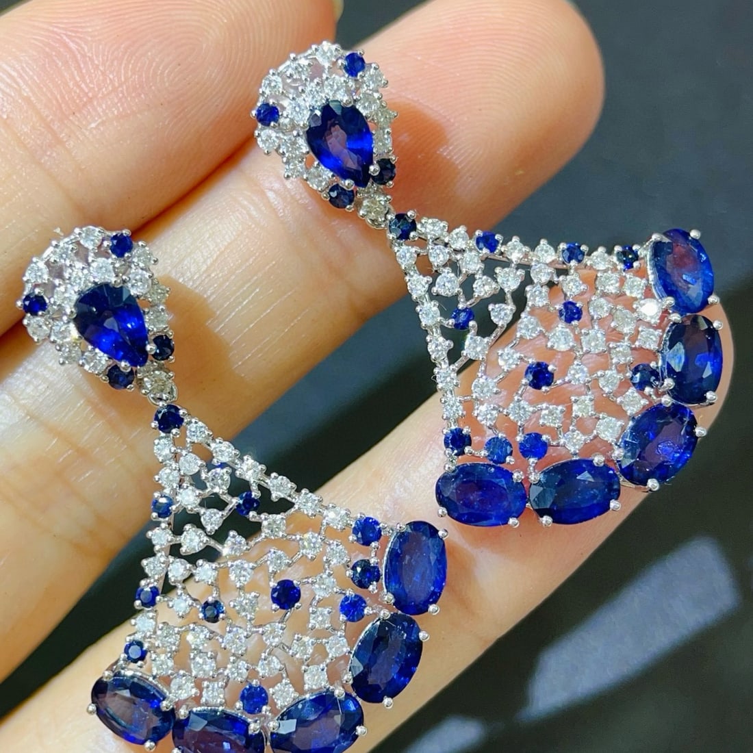 14k Gold 9.11 Ctw Natural Sapphire & Diamond Earrings - 3