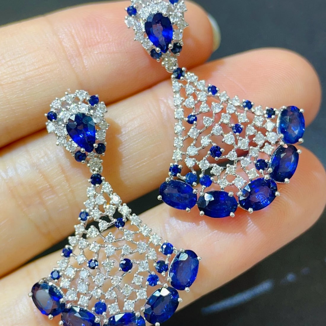 14k Gold 9.11 Ctw Natural Sapphire & Diamond Earrings - 4