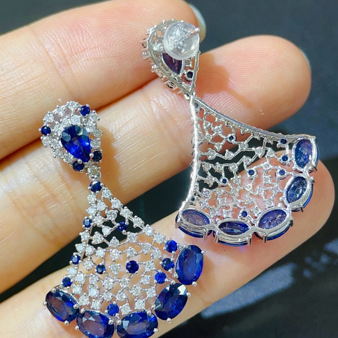 14k Gold 9.11 Ctw Natural Sapphire & Diamond Earrings - 5