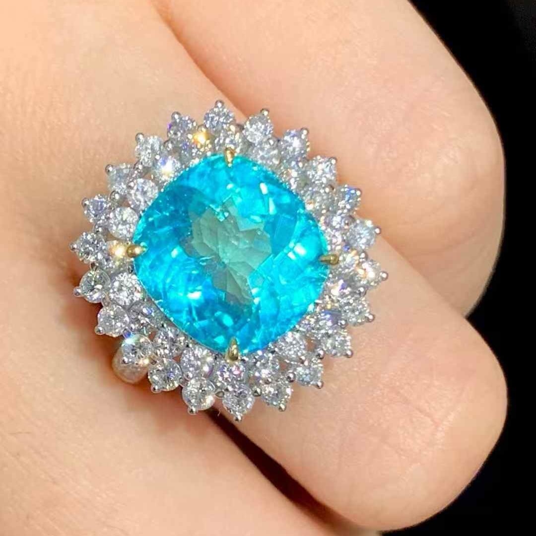 14k Gold 6.3 Ct Natural Paraiba Tourmaline & Diamond Ring - 3