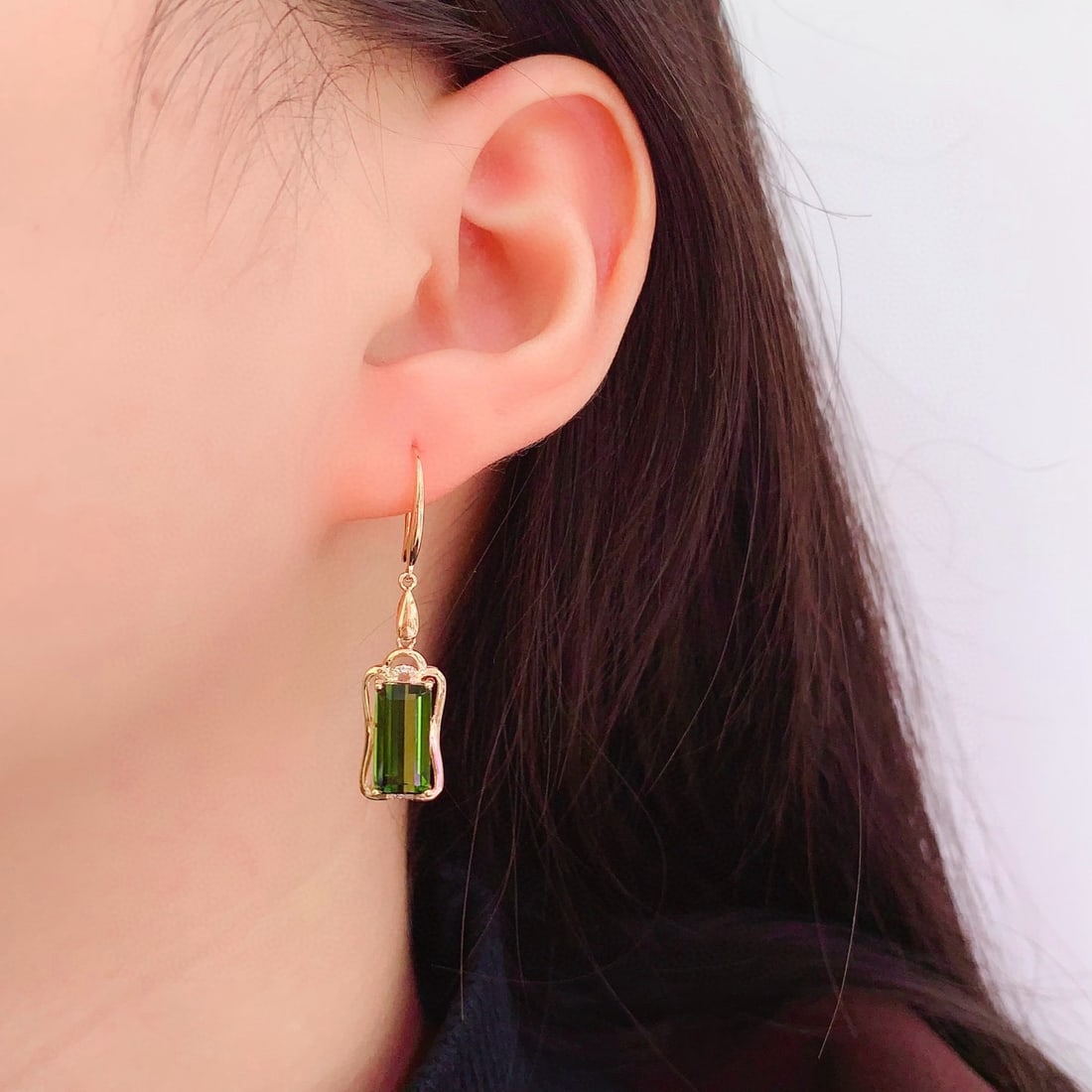 14k Gold 5.2 Ct Natural Tourmaline & Diamond Earrings - 2