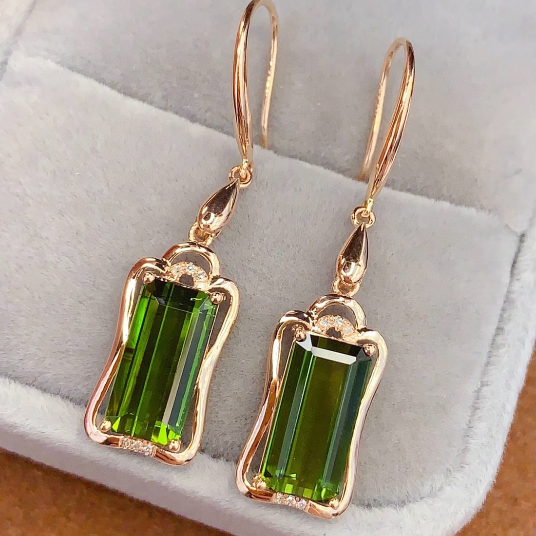 14k Gold 5.2 Ct Natural Tourmaline & Diamond Earrings - 4