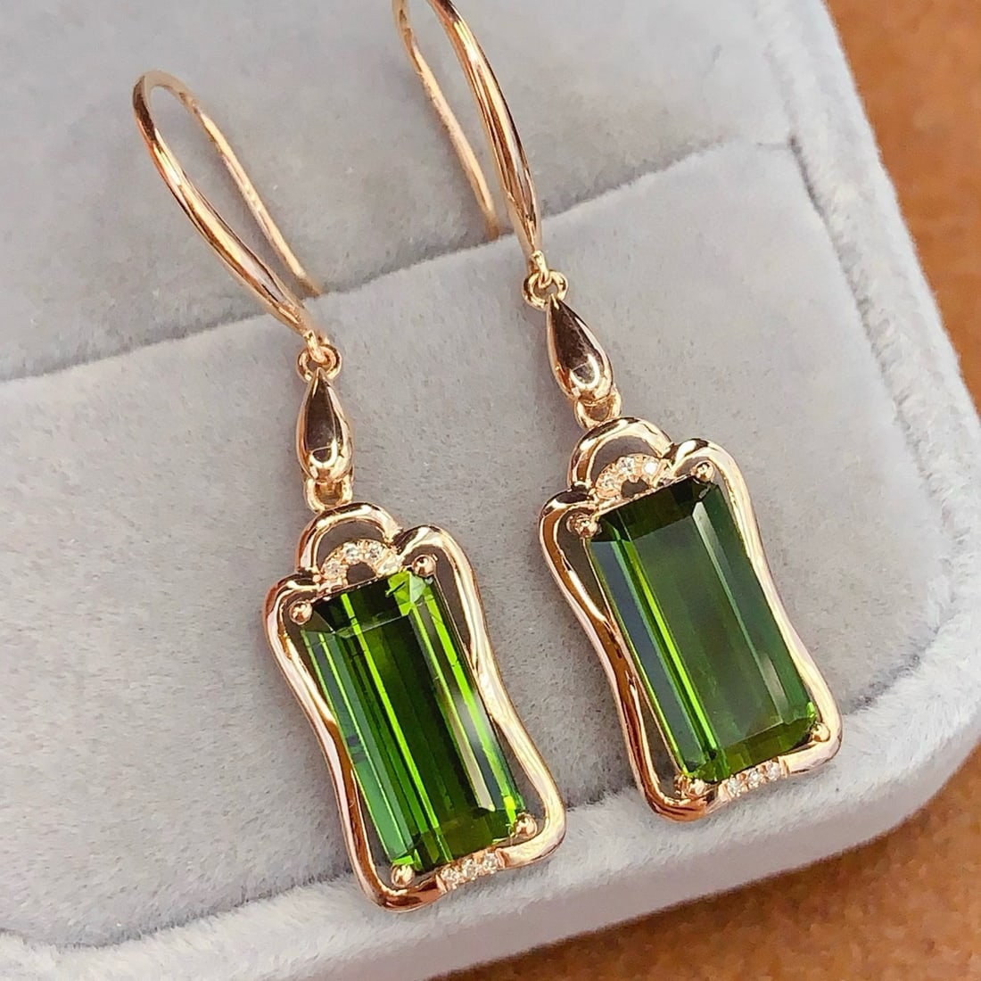 14k Gold 5.2 Ct Natural Tourmaline & Diamond Earrings - 5