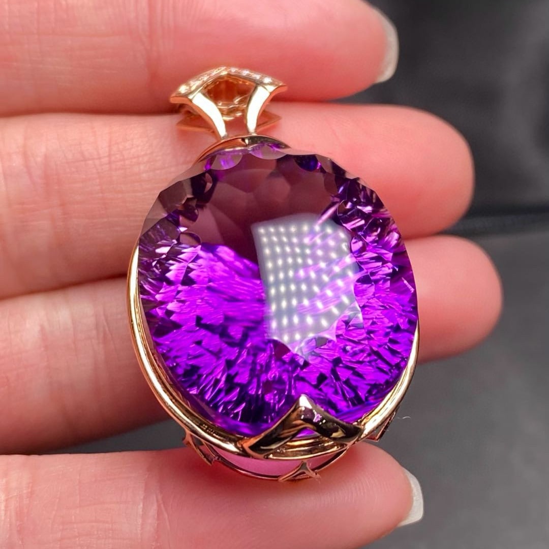 14k Gold 57.5 Ct Natural Amethyst & Diamond Pendant( Without Chain ) - 2