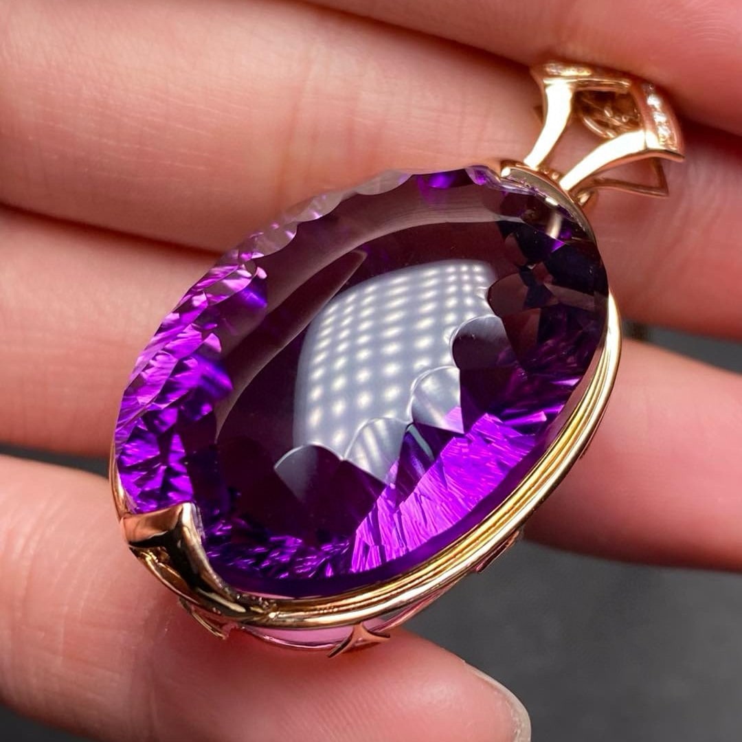 14k Gold 57.5 Ct Natural Amethyst & Diamond Pendant( Without Chain ) - 4