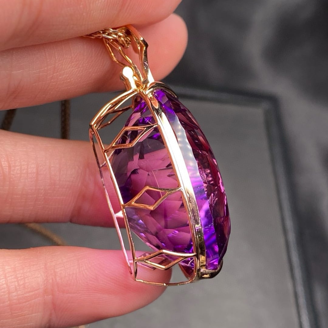 14k Gold 57.5 Ct Natural Amethyst & Diamond Pendant( Without Chain ) - 5