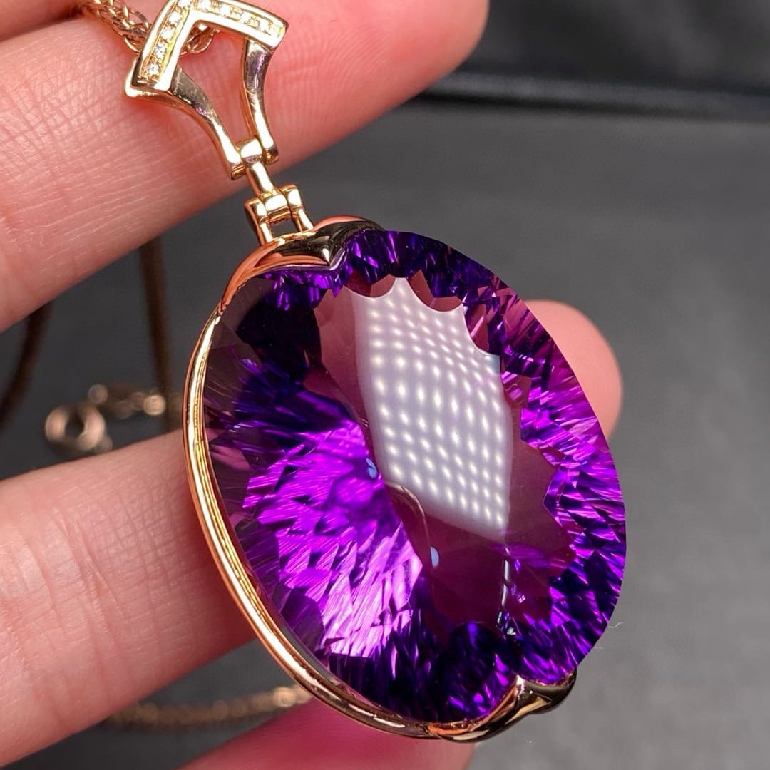 14k Gold 57.5 Ct Natural Amethyst & Diamond Pendant( Without Chain ) - 6