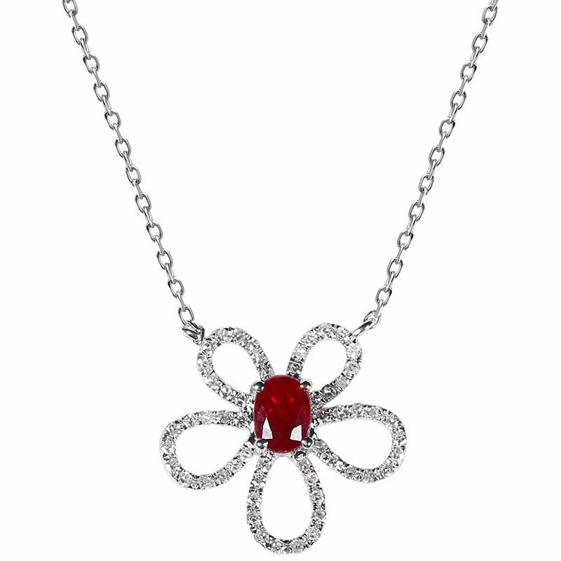14k Gold 0.57 Ctw Natural Ruby & Diamond Necklace: Ref:231083146 // gold content:14k gold // main gemstone:ruby // shape:oval // carat weight:0. 4ct // color:red // treatment:natural // // adjacent gemstone 2 : diamond // number of stones:56 //