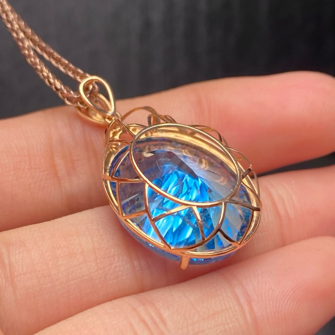 14k Gold 23.75 Ct Natural Topaz & Diamond Pendant( Without Chain ) - 4