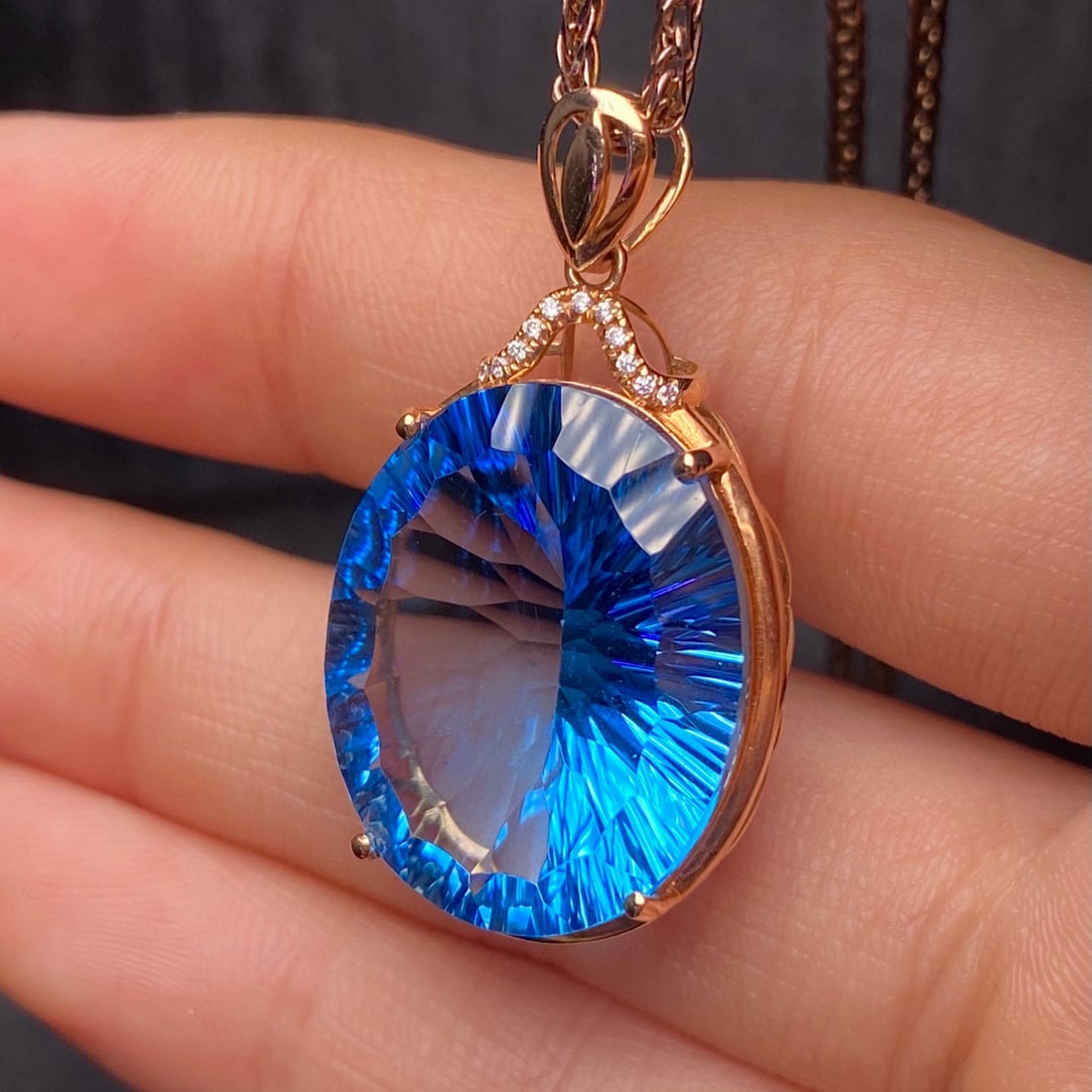 14k Gold 23.75 Ct Natural Topaz & Diamond Pendant( Without Chain ) - 5