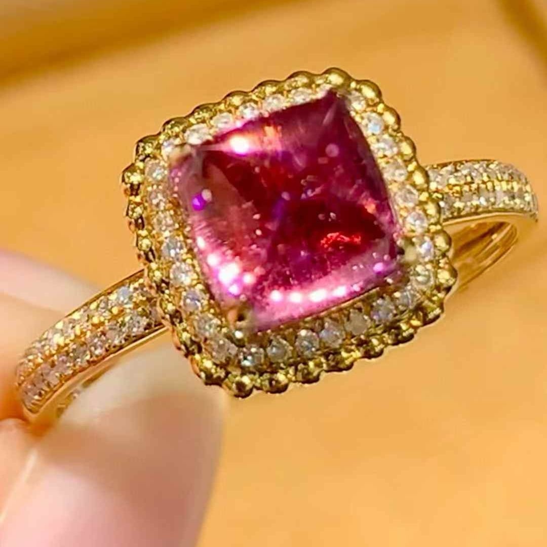 14k Gold 2.15 Ct Natural Tourmaline & Diamond Ring - 6