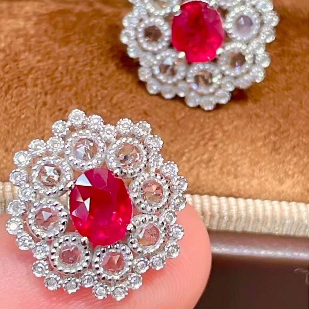14k Gold 1.45 Ct Natural Ruby & Diamond & Sapphire Earrings - 5