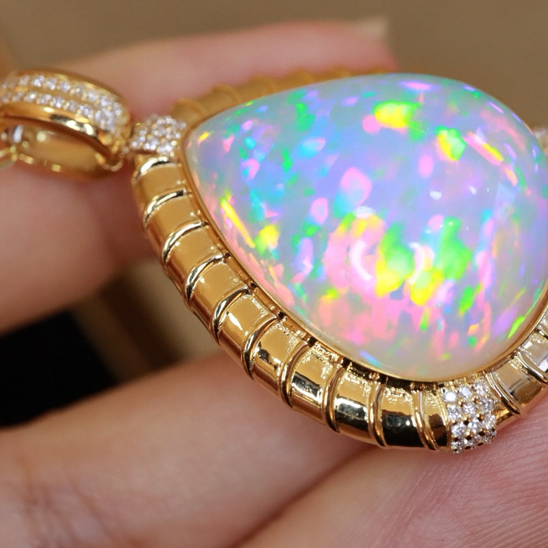 14k Gold 23.18 Ctw Natural Opal & Diamond Pendant( Without Chain ) - 4