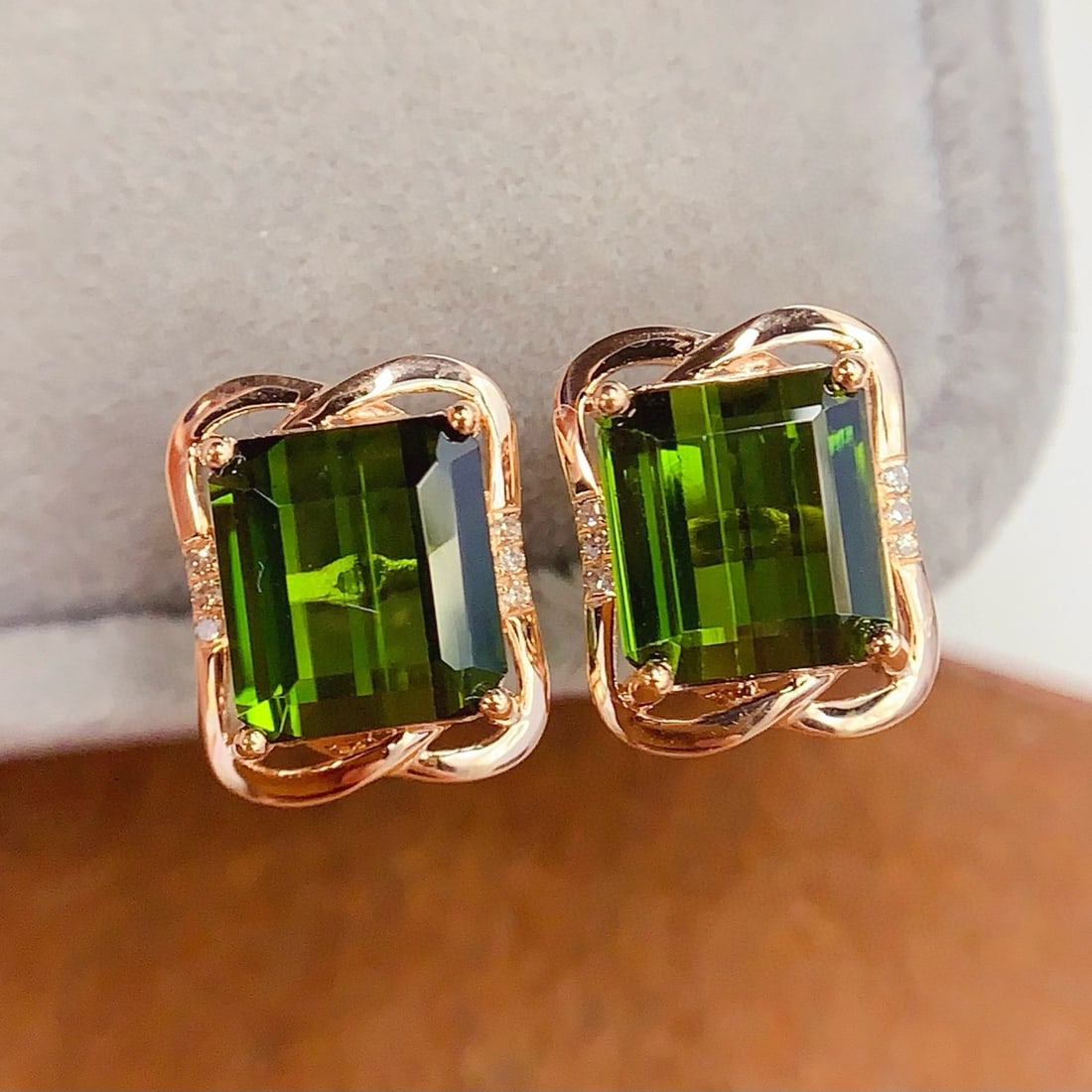 14k Gold 4.8 Ct Natural Tourmaline & Diamond Earrings - 5