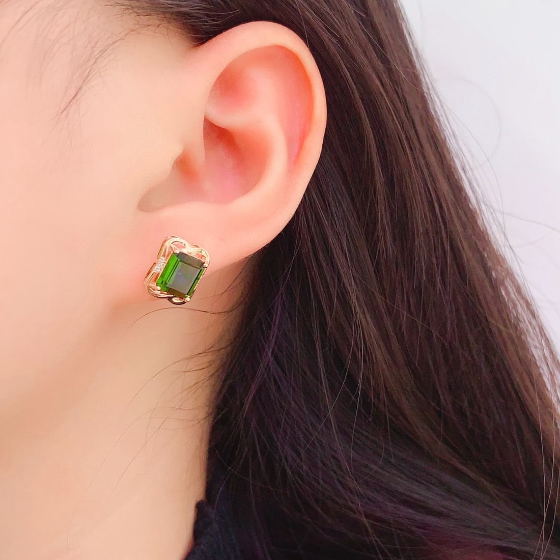 14k Gold 4.8 Ct Natural Tourmaline & Diamond Earrings - 6