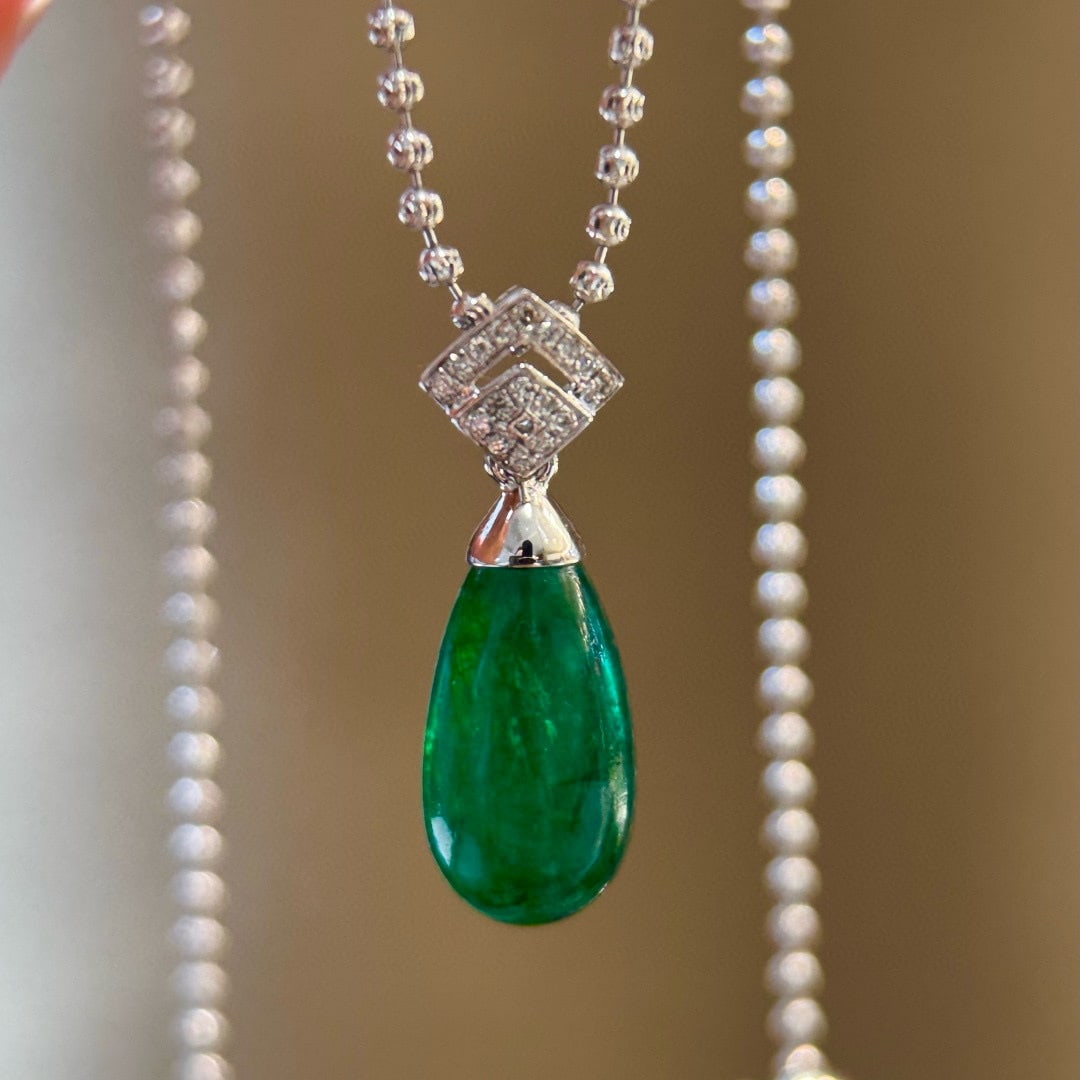 14k Gold 4.98 Ct Natural Emerald & Diamond Pendant( Without Chain ) - 3