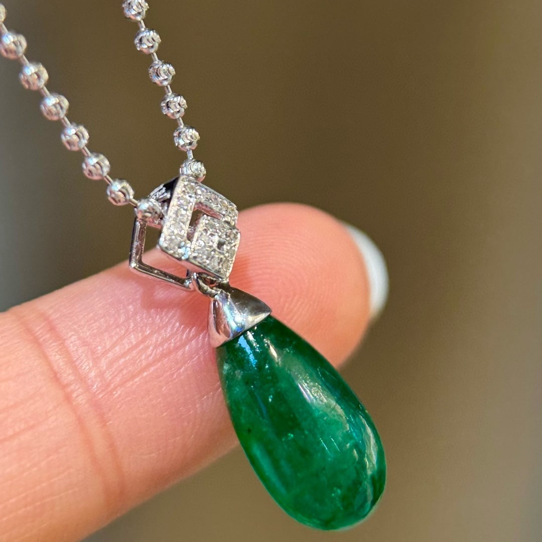 14k Gold 4.98 Ct Natural Emerald & Diamond Pendant( Without Chain ) - 8