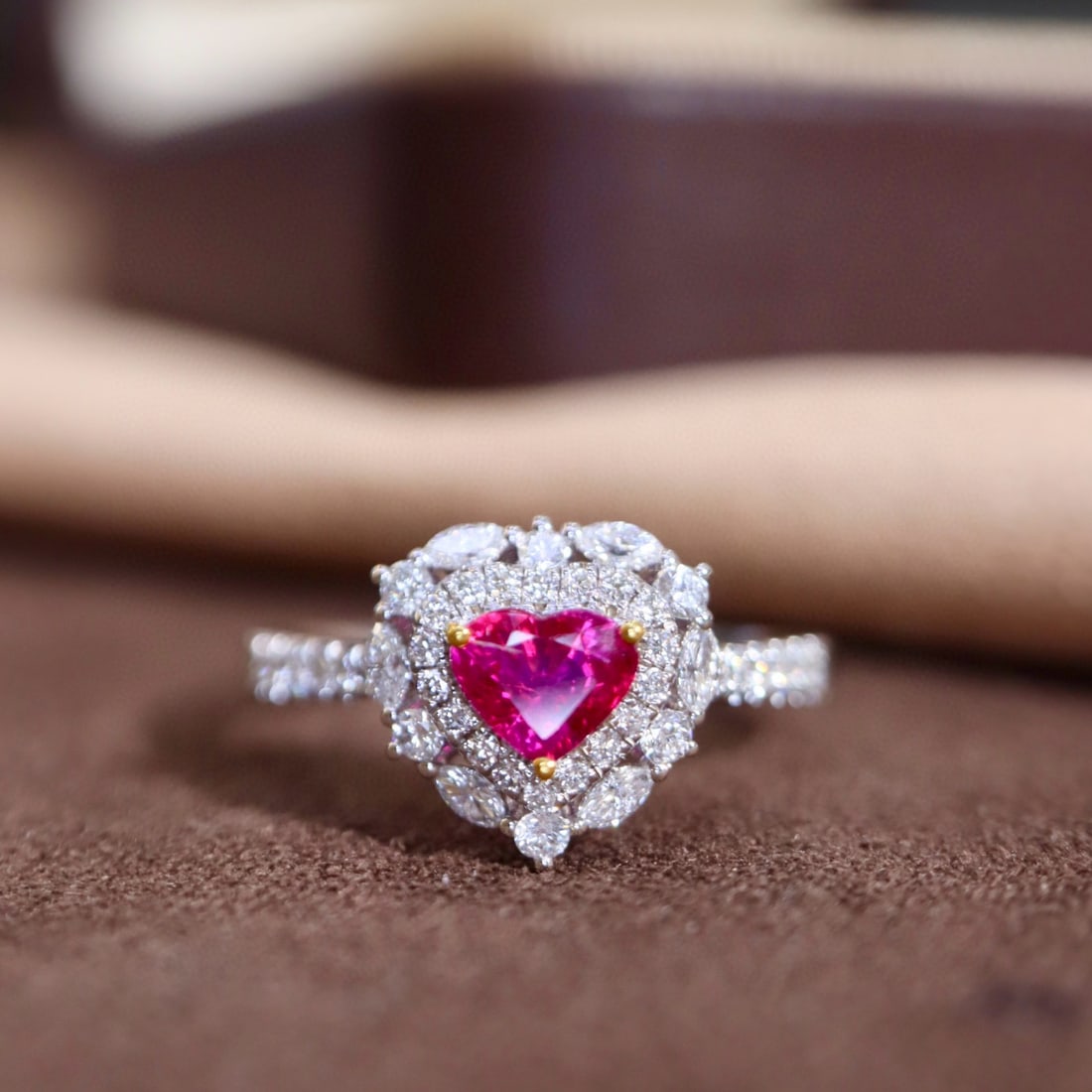 14k Gold 1.01 Ctw Natural Ruby & Diamond Ring: Ref:231083226 // gold content:14k gold // ring size:7. 25us // // main gemstone:ruby // shape:heart // carat weight:0. 61ct // color:red // treatment:natural // // adjacent gemstone 2 : diamond //