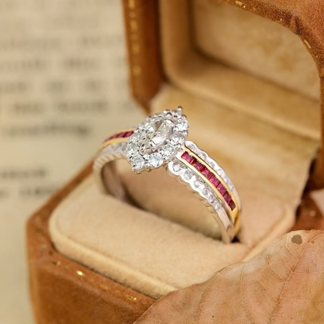 14k Gold 1.20 Ctw Natural H Diamond Ring: Ref:231083229 // gold content:14k gold // ring size:7. 25us // // main gemstone:diamond // shape:marquise // carat weight:0. 25ct // clarity grade:vs-si // color:h // treatment:natural // // adjacent
