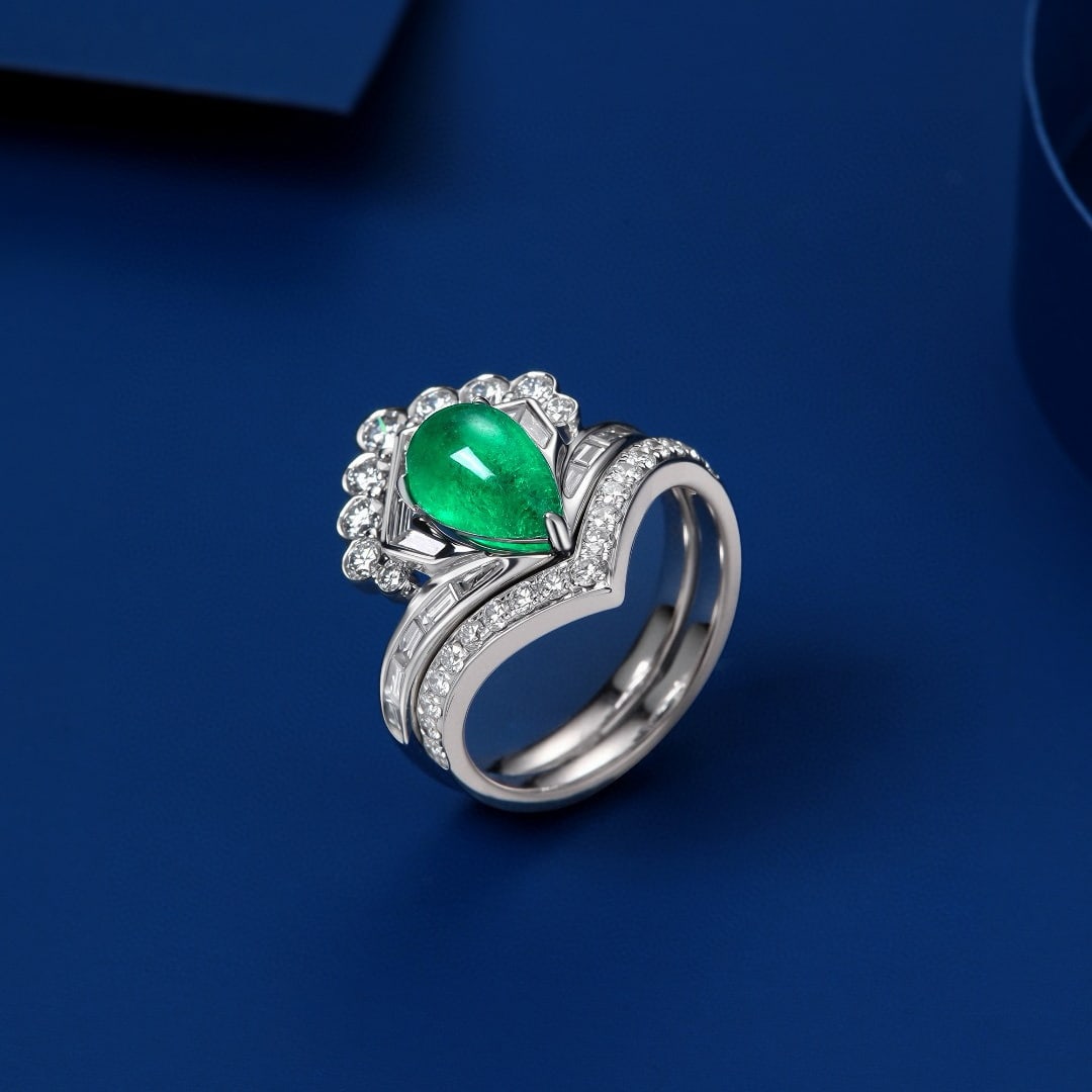 14k Gold 2.80 Ctw Vivid Green Natural Emerald & Diamond Ring - 3