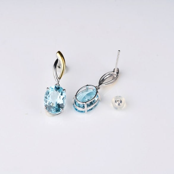 14k Gold 5.8 Ct Natural Aquamarine Earrings - 8