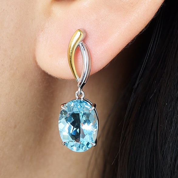 14k Gold 5.8 Ct Natural Aquamarine Earrings - 9