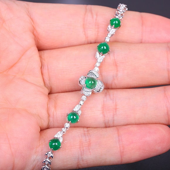 14k Gold 3.47 Ctw Natural Emerald & Diamond Bracelet - 6