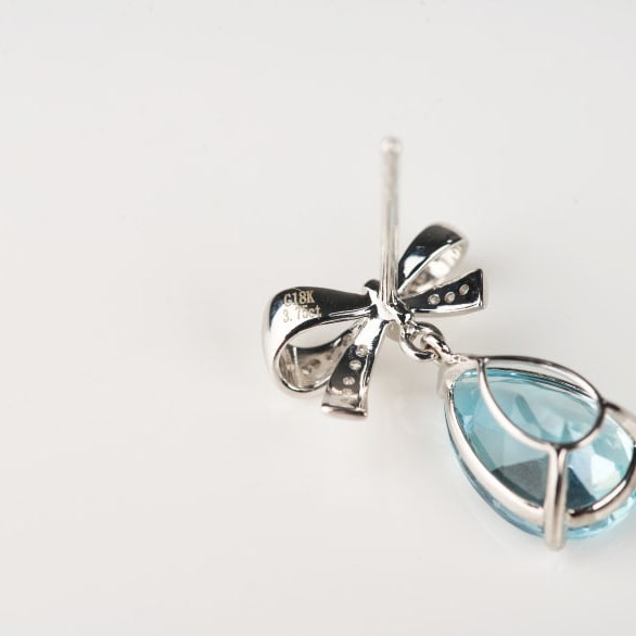 14k Gold 3.75 Ct Natural Aquamarine & Diamond Earrings - 8