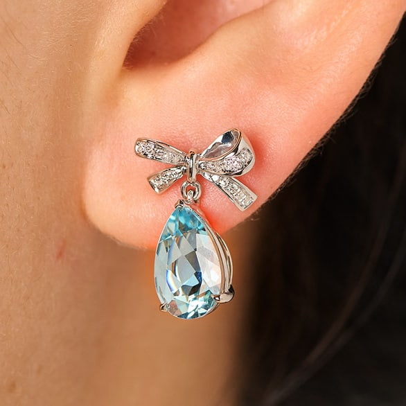 14k Gold 3.75 Ct Natural Aquamarine & Diamond Earrings - 9